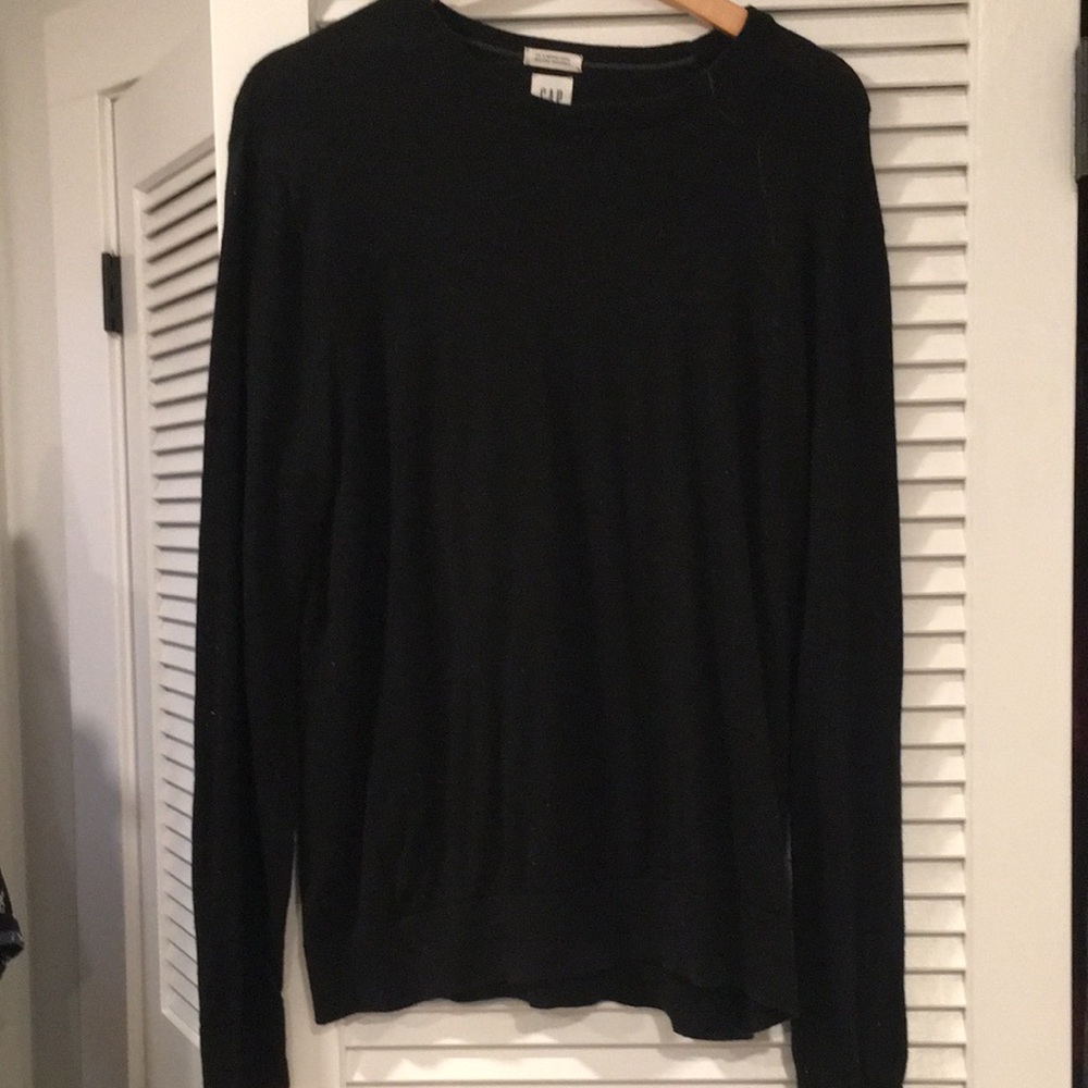 Mens GAP Black Merino Wool Sweater Large